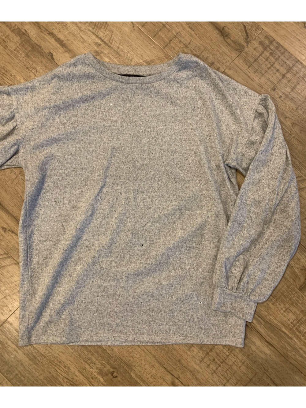 Dunne’s Super Soft Grey Sweater with 3/4 Sleeve and Jewel Accents